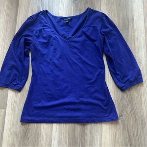 Banana Republic Blue V-Neck Knit  Blouse 3/4 sleeve Small